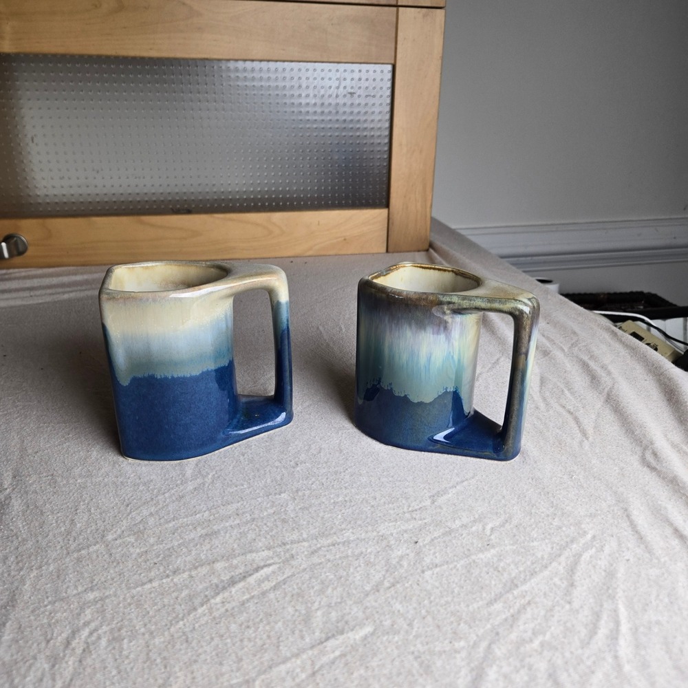 Panella Studio Pottery Mugs OS Blue Excellent Drip Glaze Triangular Base